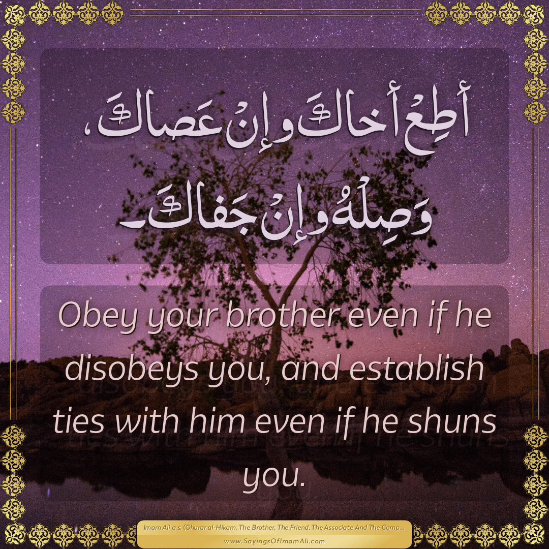 Obey your brother even if he disobeys you, and establish ties with him...